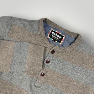 Barbour International Striped Pullover Henley Sweater‎ Mens Large Quiet Luxury